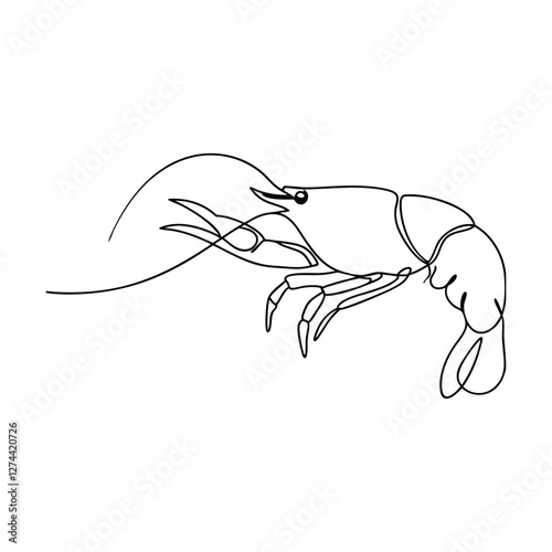 SingleLine Crayfish Drawing Aquatic Crustacean, Continuous Line Art