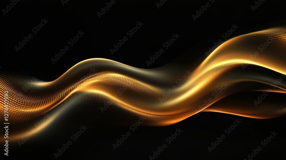 Obraz premium Abstract Golden Wave Luxury Flowing Design Elegant Dark Background Dynamic Digital Art