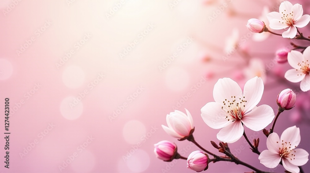 Blossoming cherry blossoms against a soft, blurred pink background. Blossoming cherry blossoms against a soft, blurred pink background.