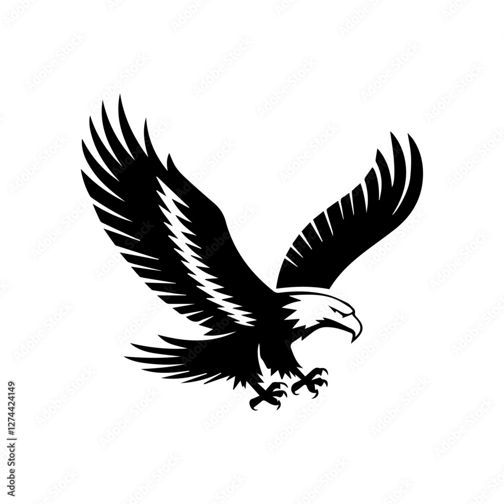 Obraz premium Flying Eagle Logo - Black and White Vector Illustration