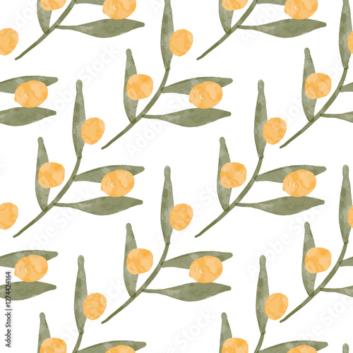 Watercolor Olive Leaf Seamless Pattern