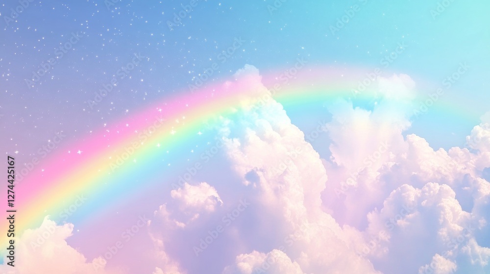 Pastel Rainbow Sky with Dreamy Clouds and Sparkling Stars in a Magical Fantasy Background Pastel Rainbow Sky with Dreamy Clouds and Sparkling Stars in a Magical Fantasy Background