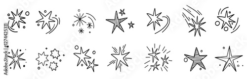 Hand drawn star blinking spark doodle sketch scribble decorative scrapbook flare glare light vector illustrations