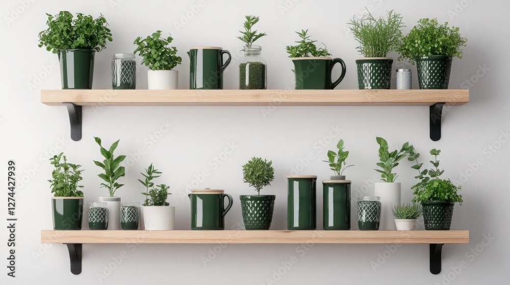 shelves with various plants in different pots, a curated display of greenery, bring the touch of nature to your living space shelves with various plants in different pots, a curated display of greenery, bring the touch of nature to your living space