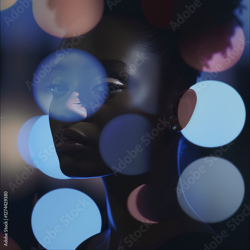 portrait of a black woman inmidst bokeh lights photo