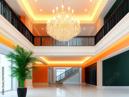 sparkling crystal chandelier hanging from grand ceiling decor
