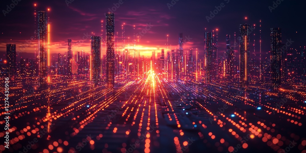 Fototapeta premium Futuristic Blockchain Technology: Consensus Mechanism Visualized with Glowing Nodes 