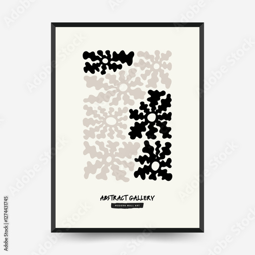 Abstract dark floral posters template. Modern trendy Matisse minimal style. Black and white colors. Hand drawn design for wallpaper, wall decor, print, postcard, cover, template, banner.