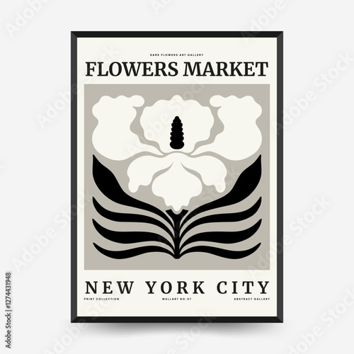 Abstract dark floral posters template. Modern trendy Matisse minimal style. Black and white colors. Hand drawn design for wallpaper, wall decor, print, postcard, cover, template, banner.