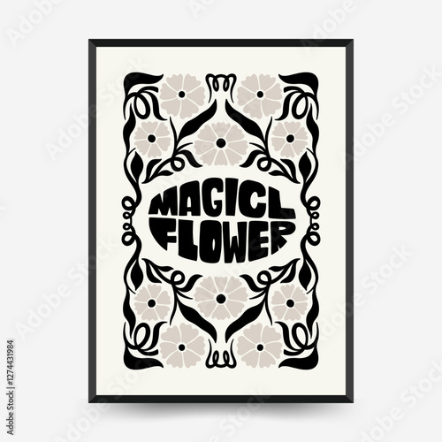 Abstract dark floral posters template. Modern trendy Matisse minimal style. Black and white colors. Hand drawn design for wallpaper, wall decor, print, postcard, cover, template, banner.