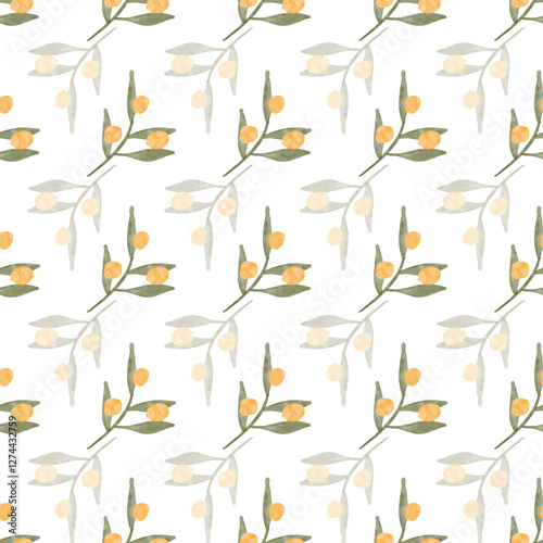 Watercolor Olive Leaf Seamless Pattern