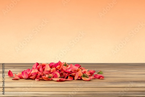 pink flower petals on wood, soft and delicate beauty