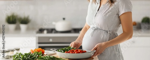 Expecting mother prepares healthy breakfast at home for maternity health guidance