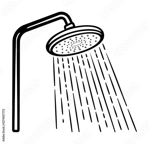 illustration of a shower head with flowing water or shower without background