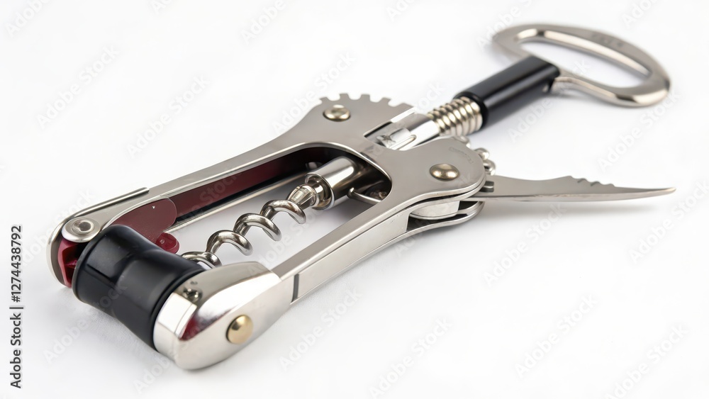 Silver-tone Wine Corkscrew on White Background Silver-tone Wine Corkscrew on White Background