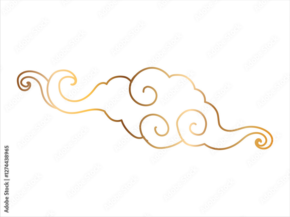 Obraz premium Tibetan sky. Smoke. Golden Asian cloud with moon, sun and stars. Japanese Korean Chinese cloud style. Asian traditional ornaments. Vector illustration