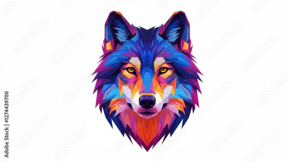 Naklejka premium Vibrant polygonal wolf portrait in stunning color design.