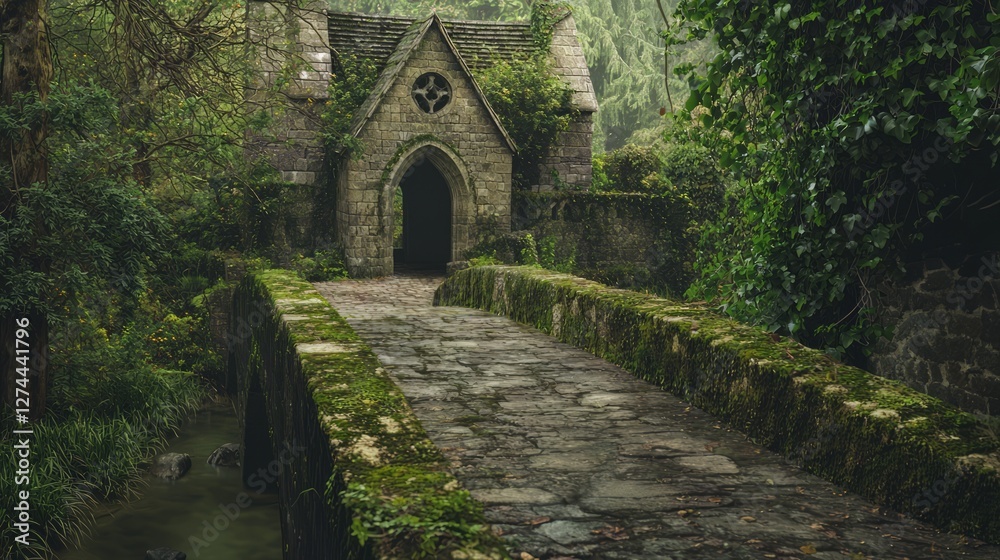 Obraz premium Serene Medieval Bridge with Intricate Design Amidst Lush Greenery