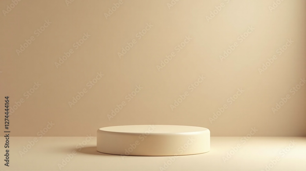 A simple, minimalist scene featuring a round, beige platform. A simple, minimalist scene featuring a round, beige platform.