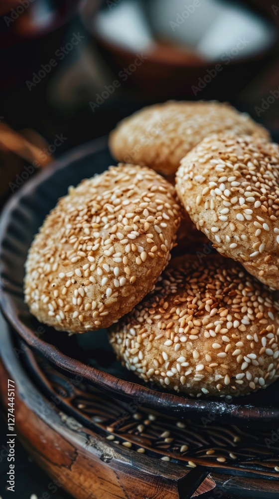 Sesame cookies on a plate. Delicious and sweet sesame cookies. A sweet snack. Sesame cookies on a plate. Delicious and sweet sesame cookies. A sweet snack.