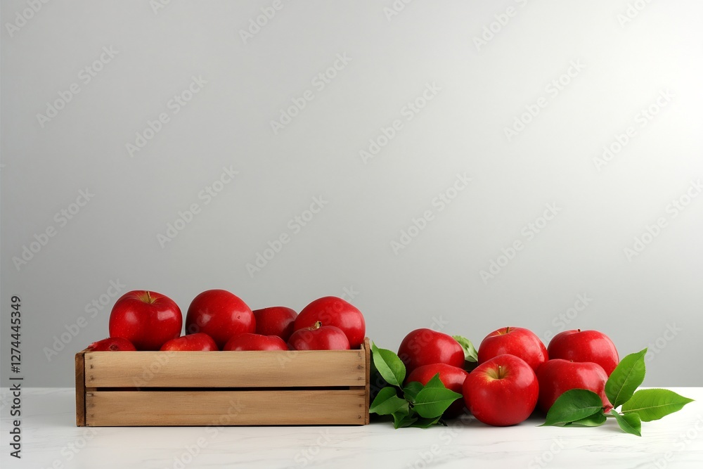 fresh red apples in wooden crate, farm harvest fresh red apples in wooden crate, farm harvest