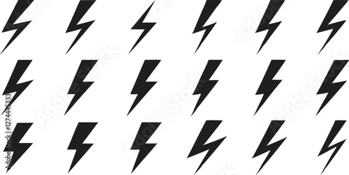 lightning set bolt pattern, electric energy symbol, power icon, thunderbolt vector illustration