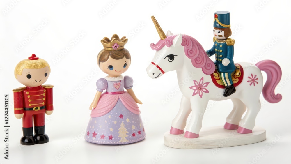 Fototapeta premium Figurine Set: Princess, Nutcracker, and Unicorn