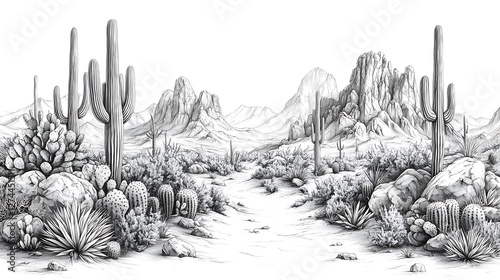 Black white desert scene mountain drawing high resolution hd photo