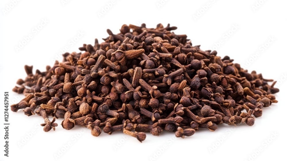 Aromatic pile of whole dried cloves on white background for culinary use Aromatic pile of whole dried cloves on white background for culinary use