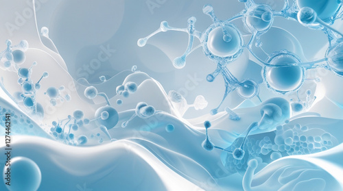 White and light blue Visualization of Molecular and Atomic Structures medical abstract gradient background with molecules web banner