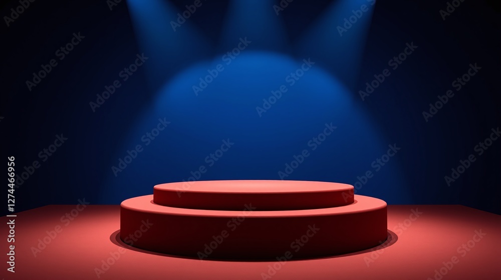 Fototapeta premium The image features a circular platform illuminated by blue light against a dark background.