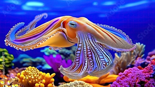 A cuttlefish shifting colors in an instant, mesmerizing chromatophores in action, ultra high resolution macro shot, cinematic lighting