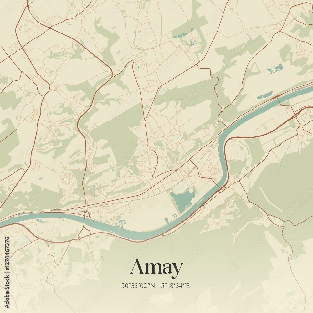 Fototapeta premium Vintage map of Amay, Belgium.