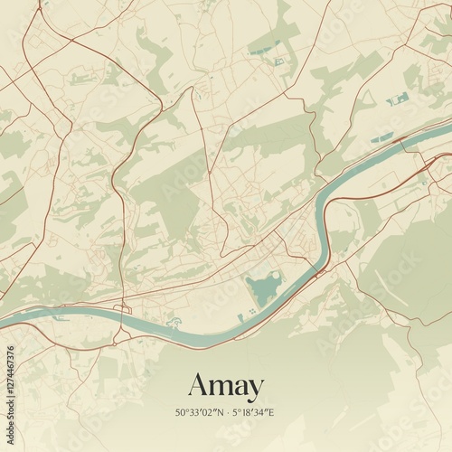 Vintage map of Amay, Belgium. photo