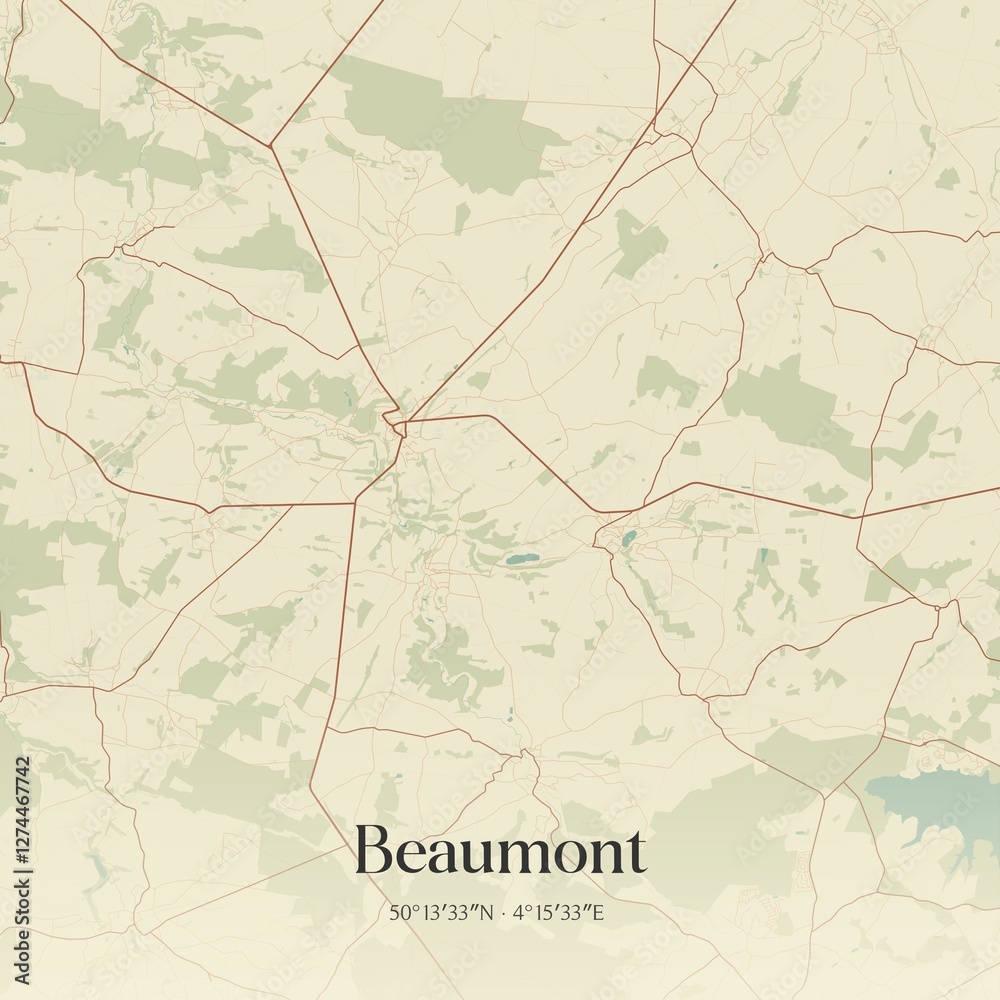 Fototapeta premium Vintage map of Beaumont, Belgium.