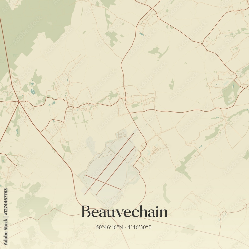 Fototapeta premium Vintage map of Beauvechain, Belgium.