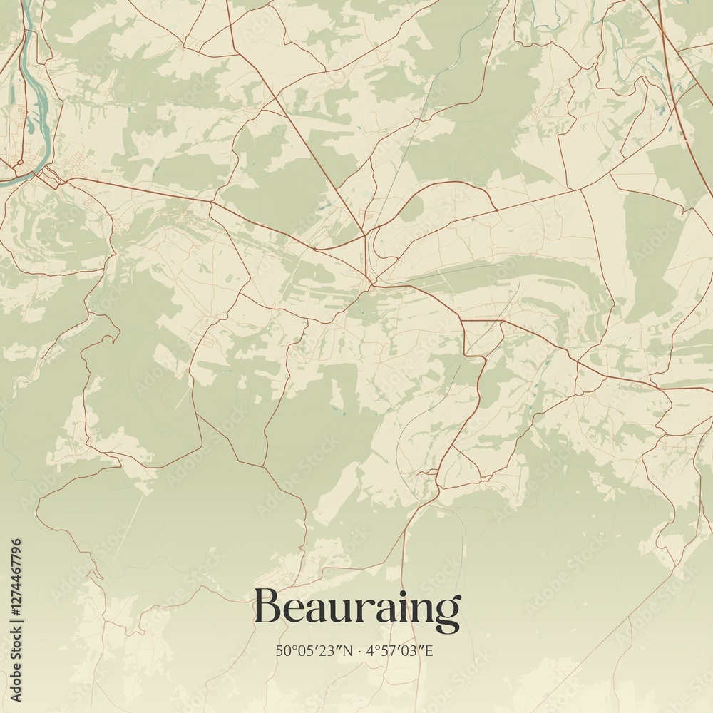 Fototapeta premium Vintage map of Beauraing, Belgium.
