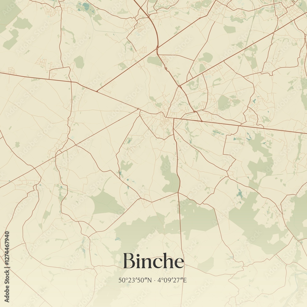 Fototapeta premium Vintage map of Binche, Belgium.