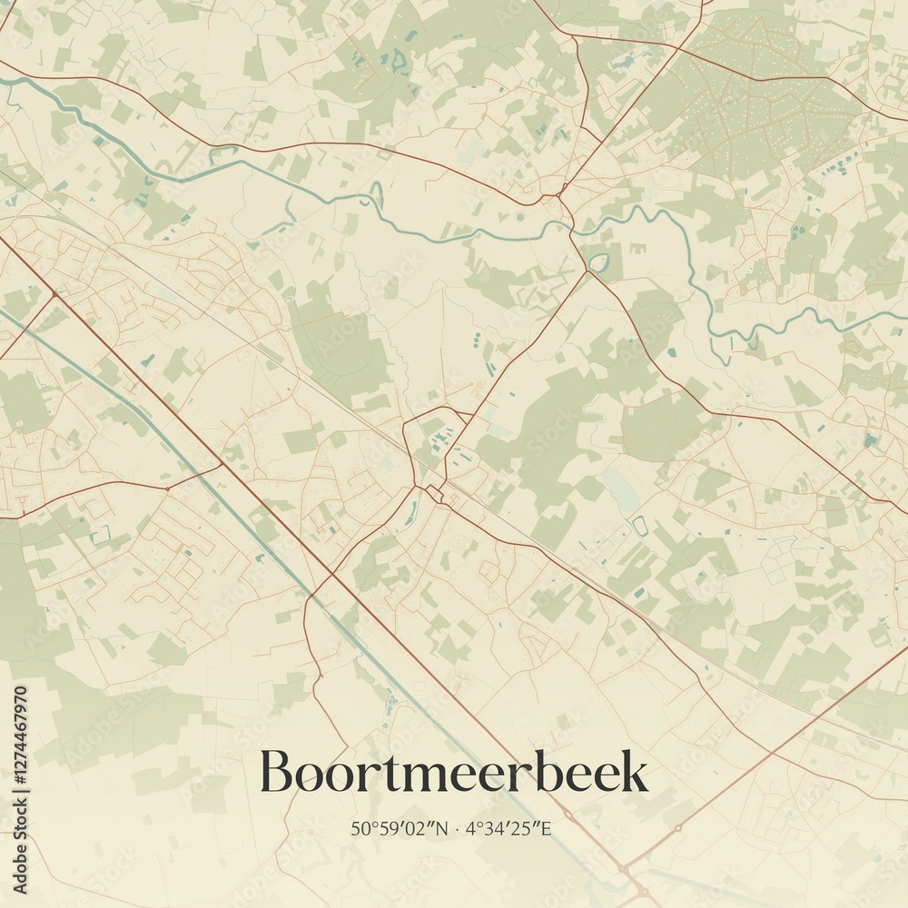 Fototapeta premium Vintage map of Boortmeerbeek, Belgium.