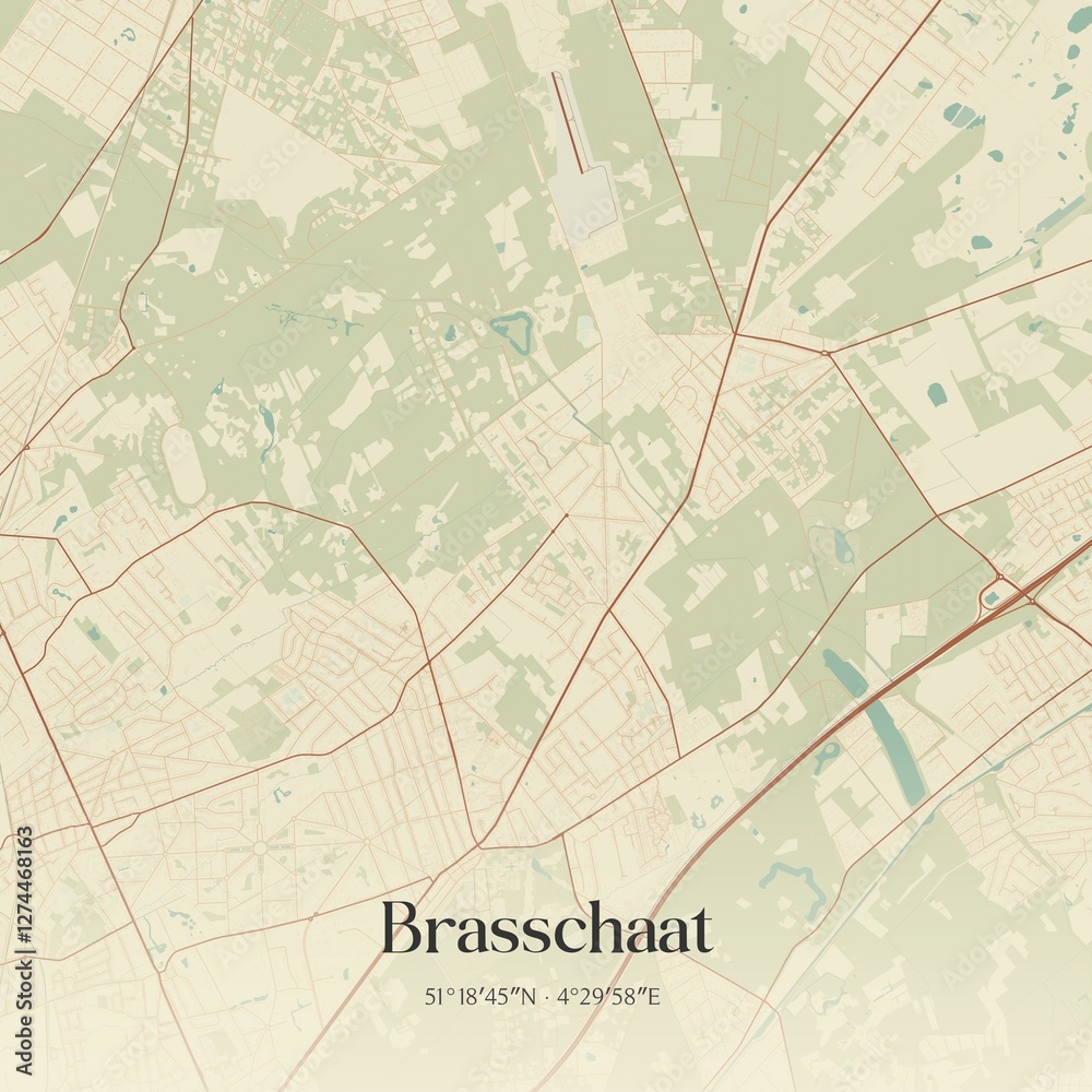 Fototapeta premium Vintage map of Brasschaat, Belgium.