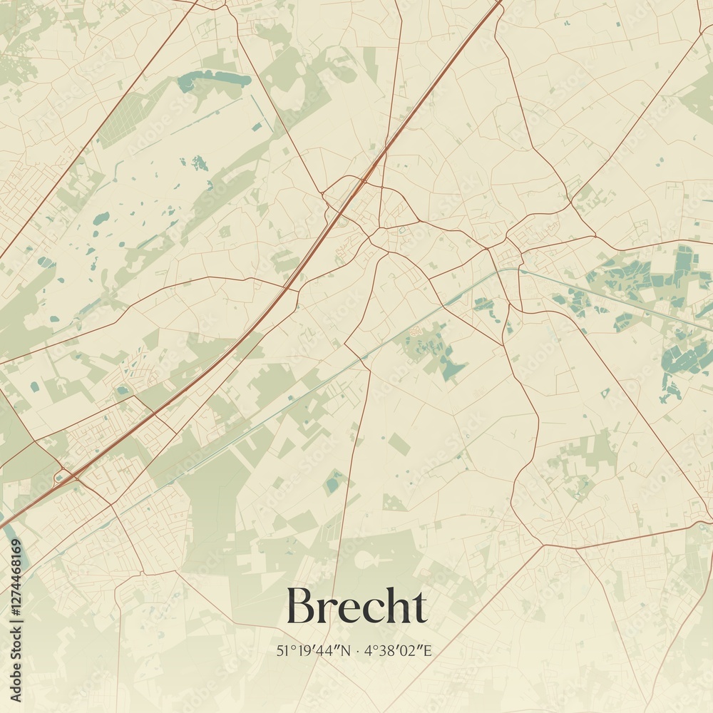 Vintage map of Brecht, Belgium.