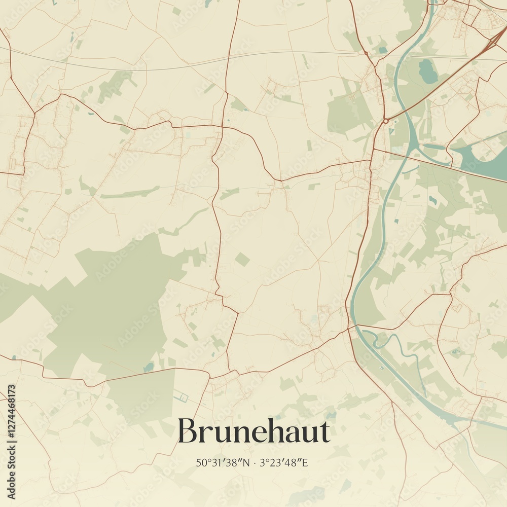Vintage map of Brunehaut, Belgium.