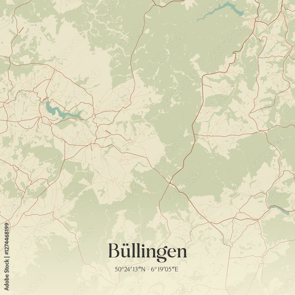Vintage map of B�llingen, Belgium.