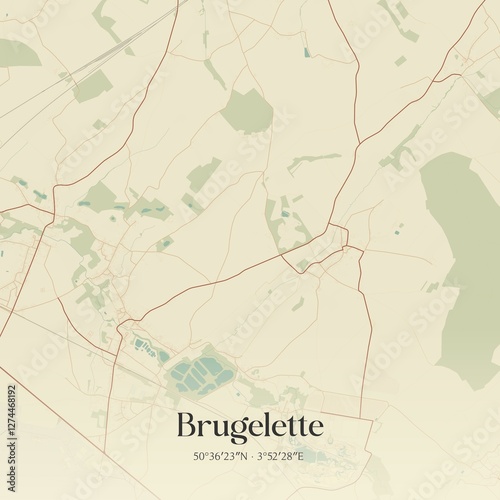 Obraz na płótnie Vintage map of Brugelette, Belgium. w salonie
