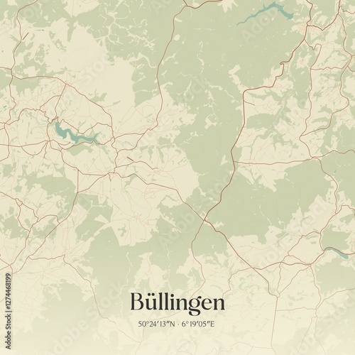 Obraz na płótnie Vintage map of B�llingen, Belgium. w salonie