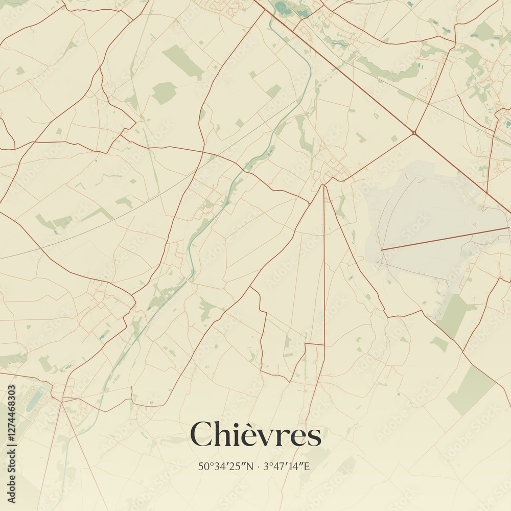 Vintage map of Chi�vres, Belgium.