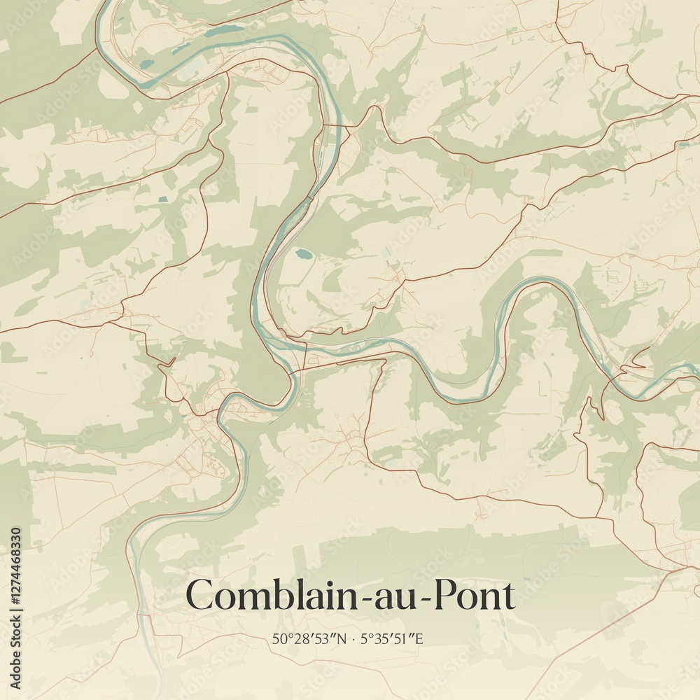 Vintage map of Comblain-au-Pont, Belgium.