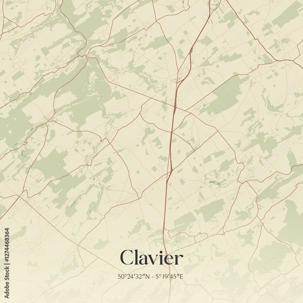 Vintage map of Clavier, Belgium.