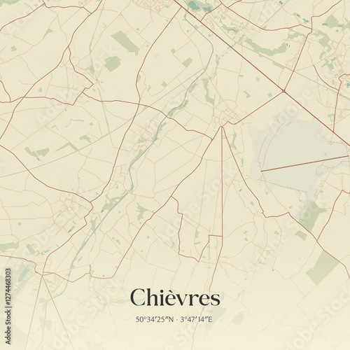 Obraz na płótnie Vintage map of Chi�vres, Belgium. w salonie