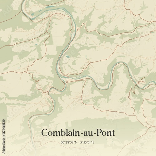 Obraz na płótnie Vintage map of Comblain-au-Pont, Belgium. w salonie